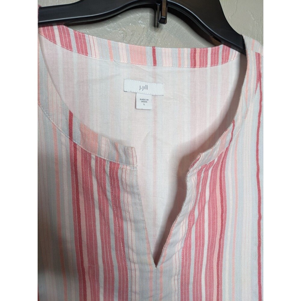 J. Jill Womens Large Pink White Stripe Cotton Lined V-Neck Maxi Dress Pockets - Picture 3 of 7